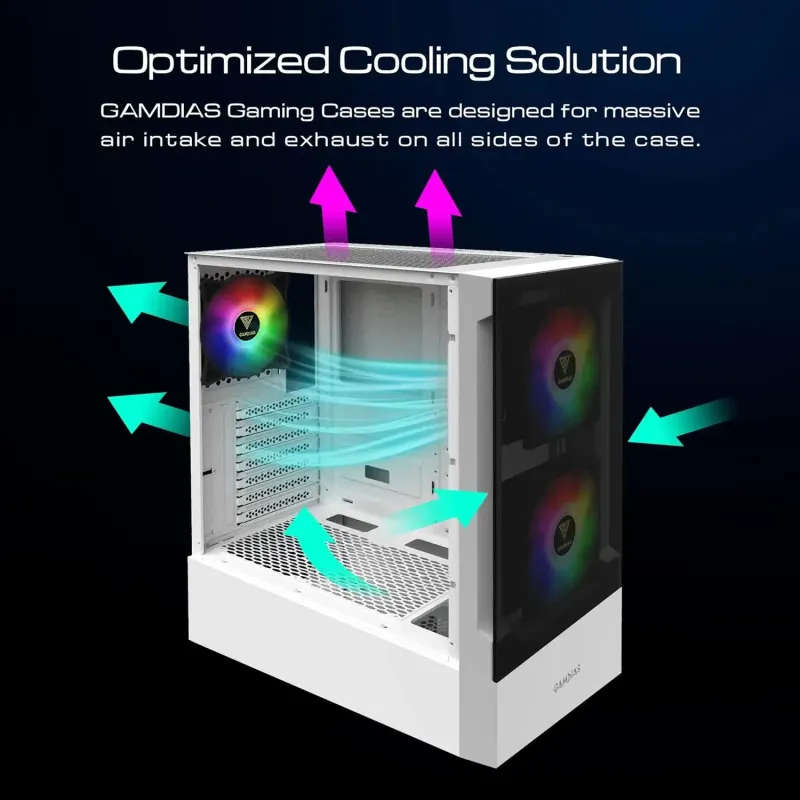 Premium White Compact Mid-Tower Gaming Case with ARGB Fans  TALOS E3