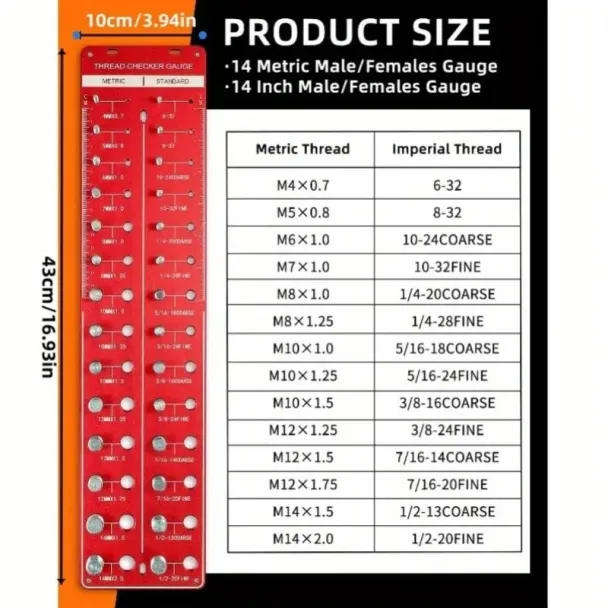 28-Piece Nut & Bolt Thread Checker  Metric & Imperial