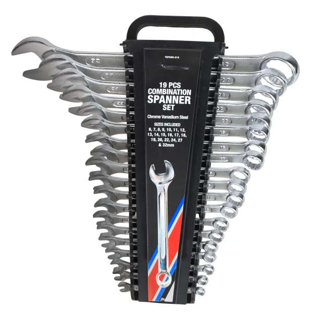 19 PCS Chrome Vanadium Combination Spanner Set On Rack