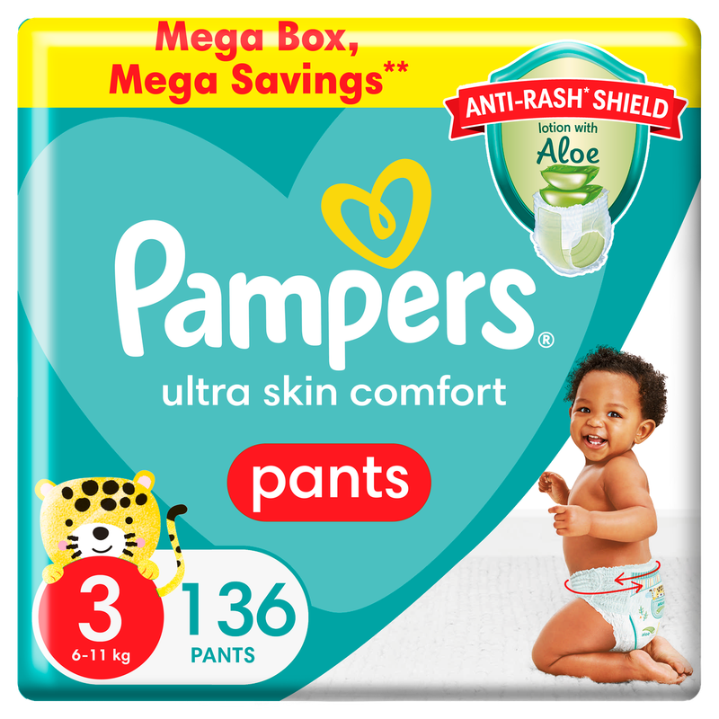 Pampers Anti-Rash Shield Pants Size 3 (6-10 kg) 136 Nappies