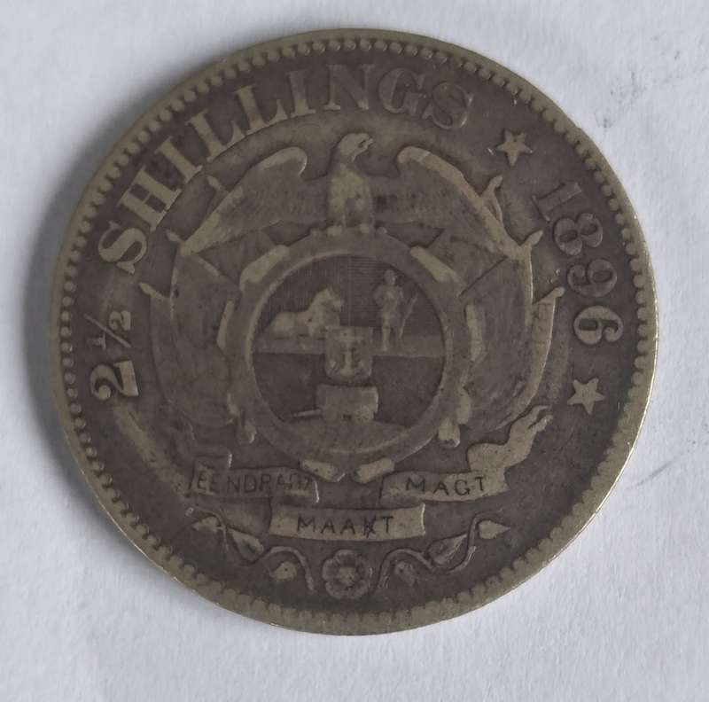 1896 ZAR 2.5 Shilling Coin - Paul Kruger, Sterling Silver, South African Republic
