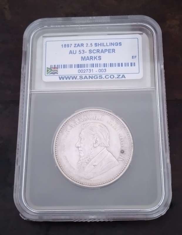 1897 Paul Kruger silver 2 1/2 Shillings graded AU53  Excellent Scraper Marks
