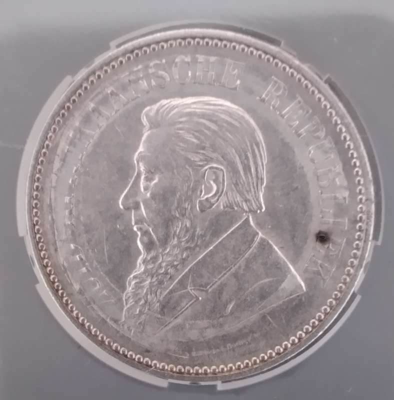 1897 Paul Kruger silver 2 1/2 Shillings graded AU53  Excellent Scraper Marks