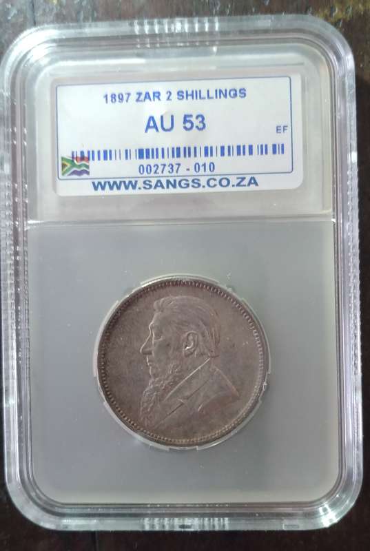 1897 ZAR Kruger silver 2 Shillings SANGS AU53