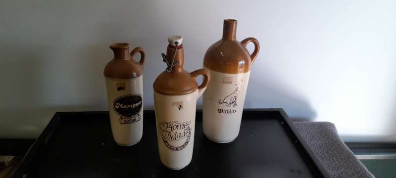 Set of 3 Stoneware Jugs (Mampoer Witblitz and Homemade)