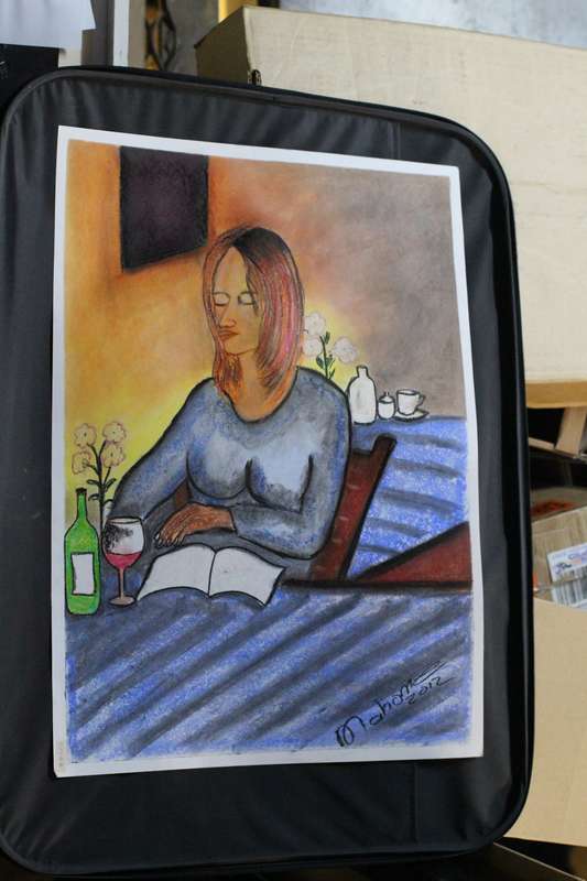 Original artwork by Lucas Mahome  - Woman Reading at Table (Pastel) 2012