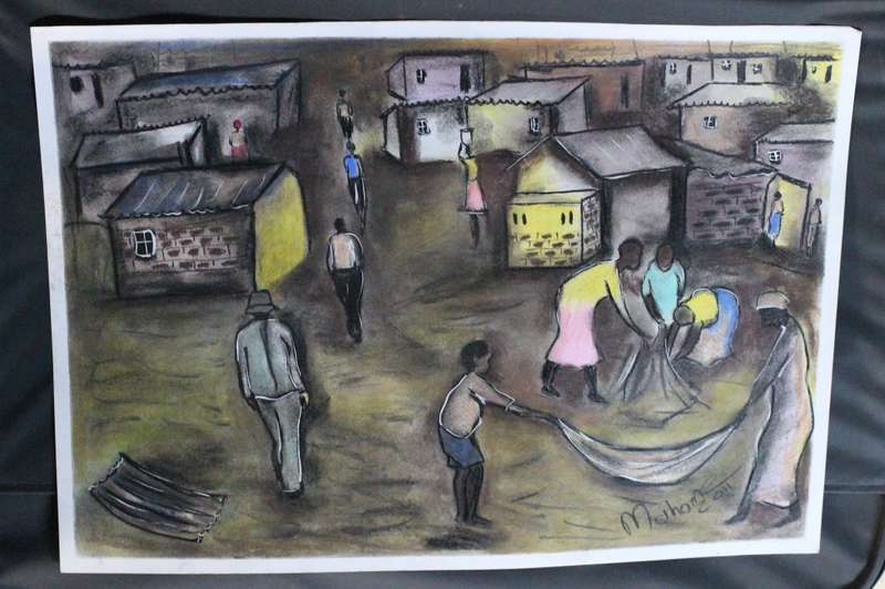 Original artwork by Lucas Mahome  - Township Scene (Pastel) 2011