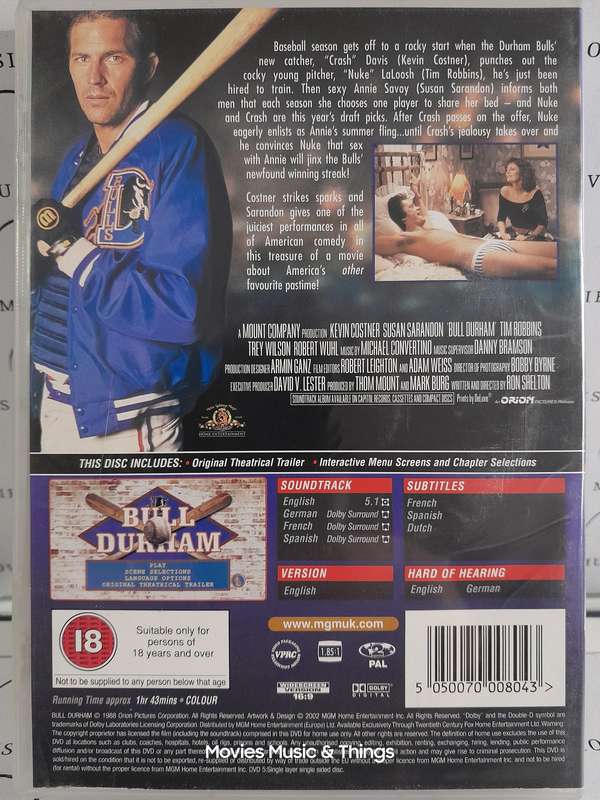 Bull Durham - Kevin Costner + Susan Sarandon + Tim Robbins (DVD)