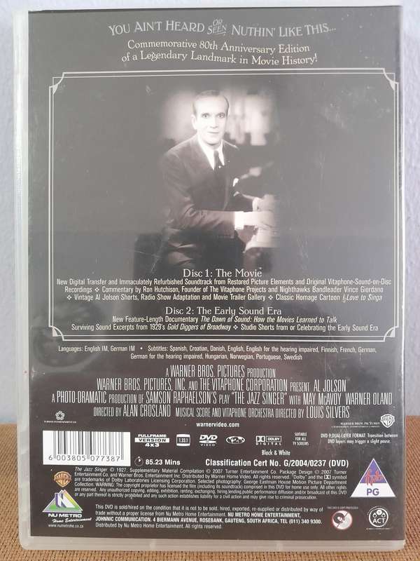 Al Jolson in The Jazz Singer (2xDVD) Silent Movie