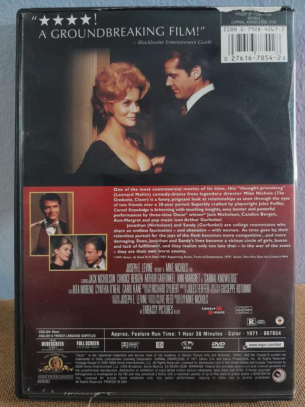 Carnal Knowledge - Jack Nicholson & Ann Margret (DVD) Region 1