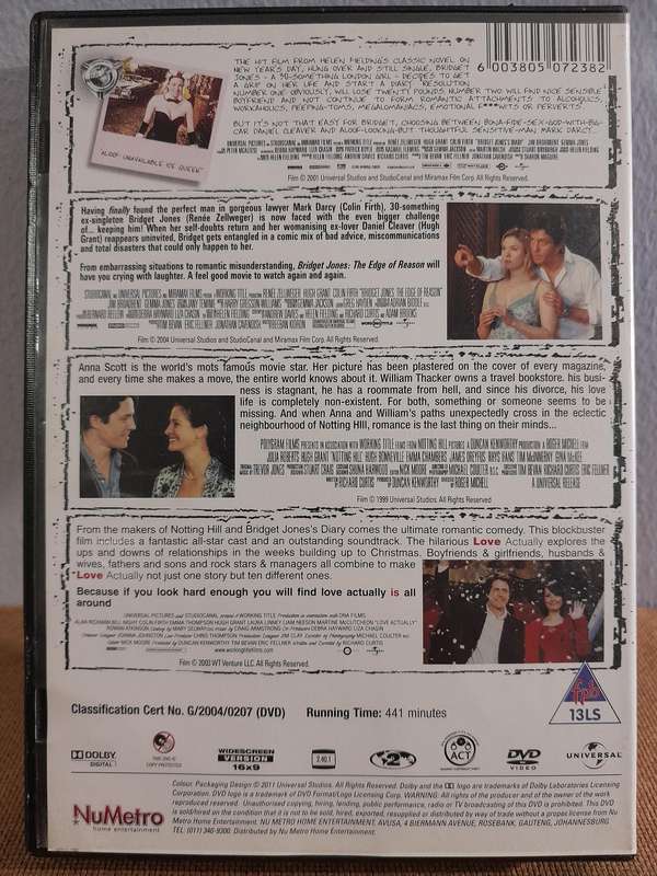 Bridget Jones x 2 - Notting Hill - Love Actually - Hugh Grant & Collin Firth (4xDVD)