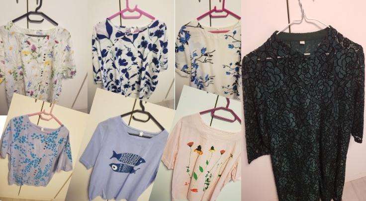 6 Womans Tops & 1 Green Lace Woman  Overcoat.  Size: M/L R800 for all units.