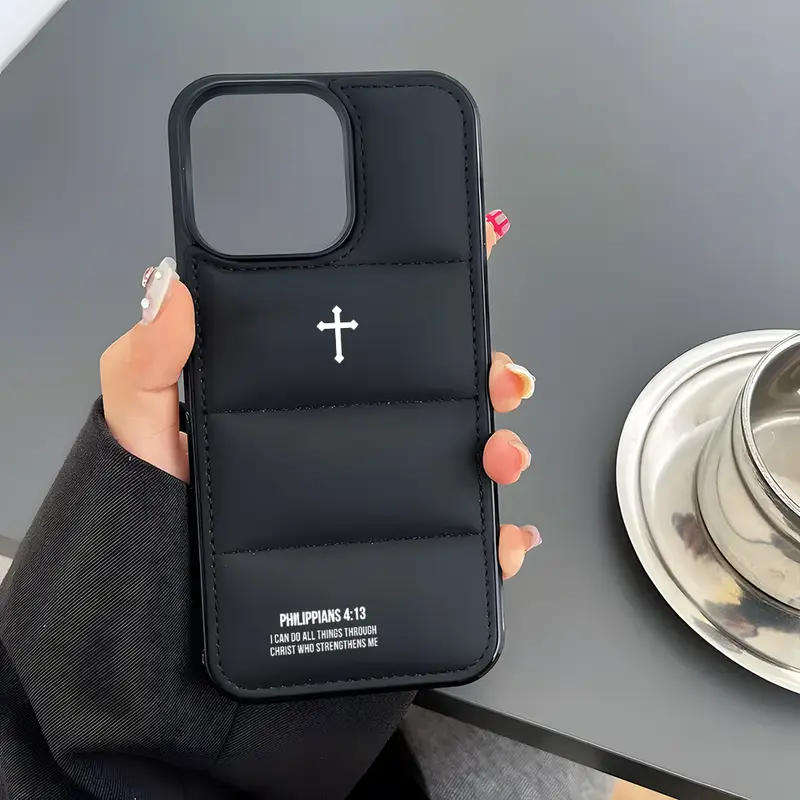 Philippians 4 13 Crucifix Aesthetic 3D Puffer Phone Case for iPhone16 11 15 14 13 12 Pro Max Plus XR