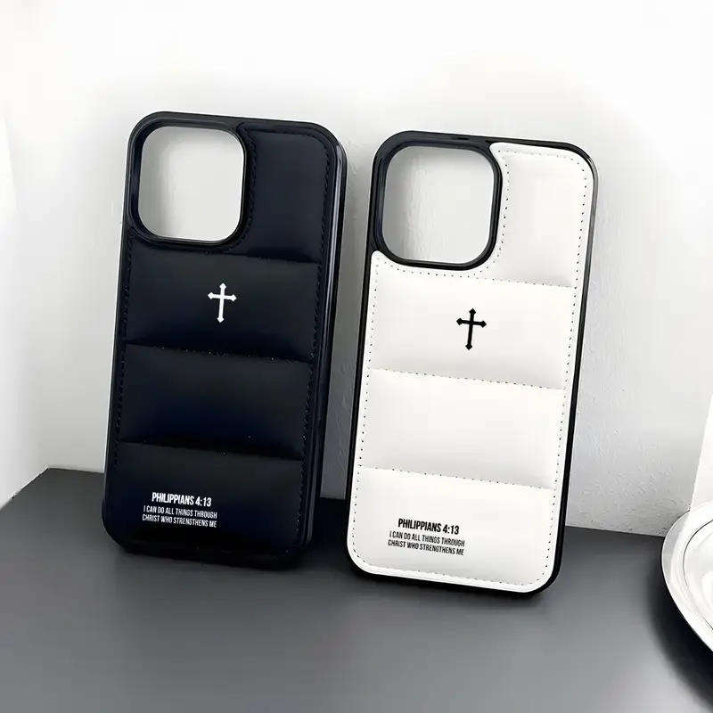 Philippians 4 13 Crucifix Aesthetic 3D Puffer Phone Case for iPhone16 11 15 14 13 12 Pro Max Plus XR