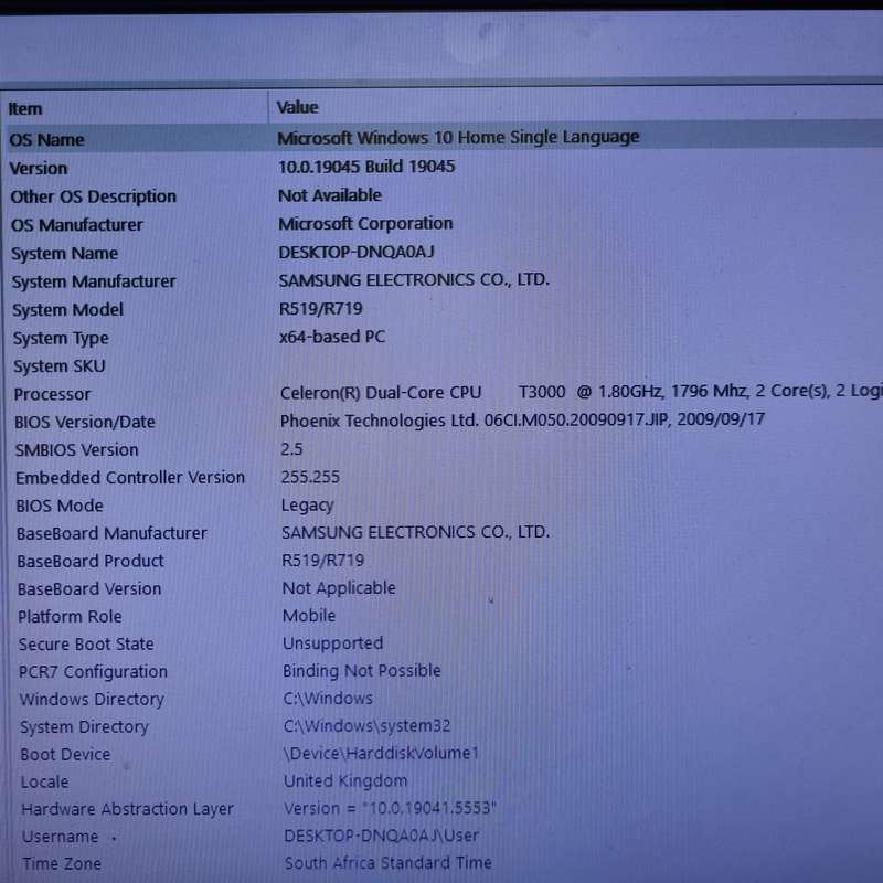 SAMSUNG Notebook Laptop NP-R519-JA02ZA 250GB HDD 1.8GHz Intel Celeron 2GB RAM