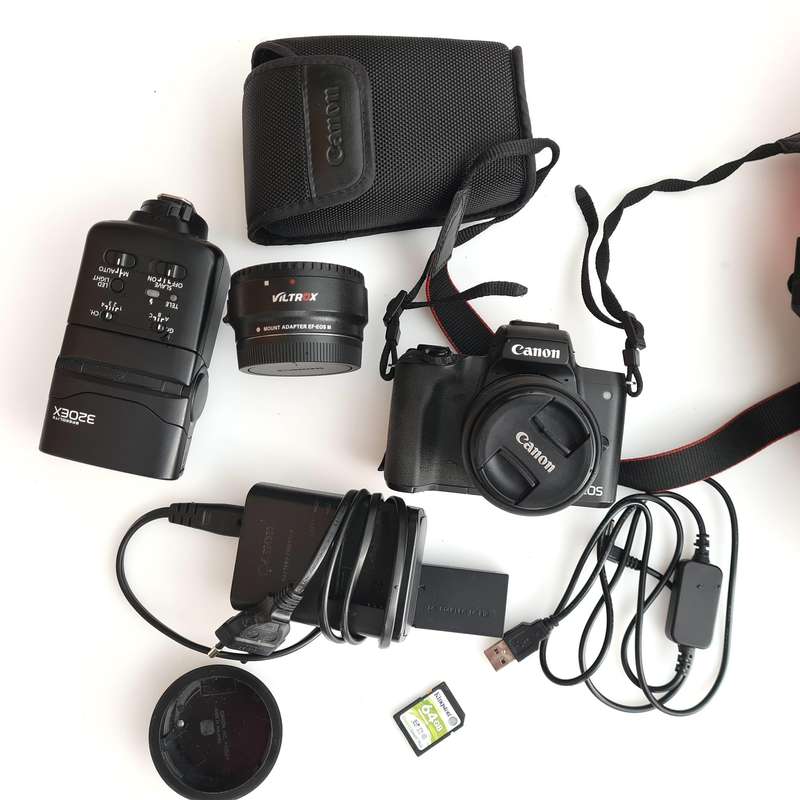 Canon EOS M50 Mirrorless Camera - Viltrox EF-M Lens Adapter - EF-M 15-45mm IS STM Lens - 64GB SD