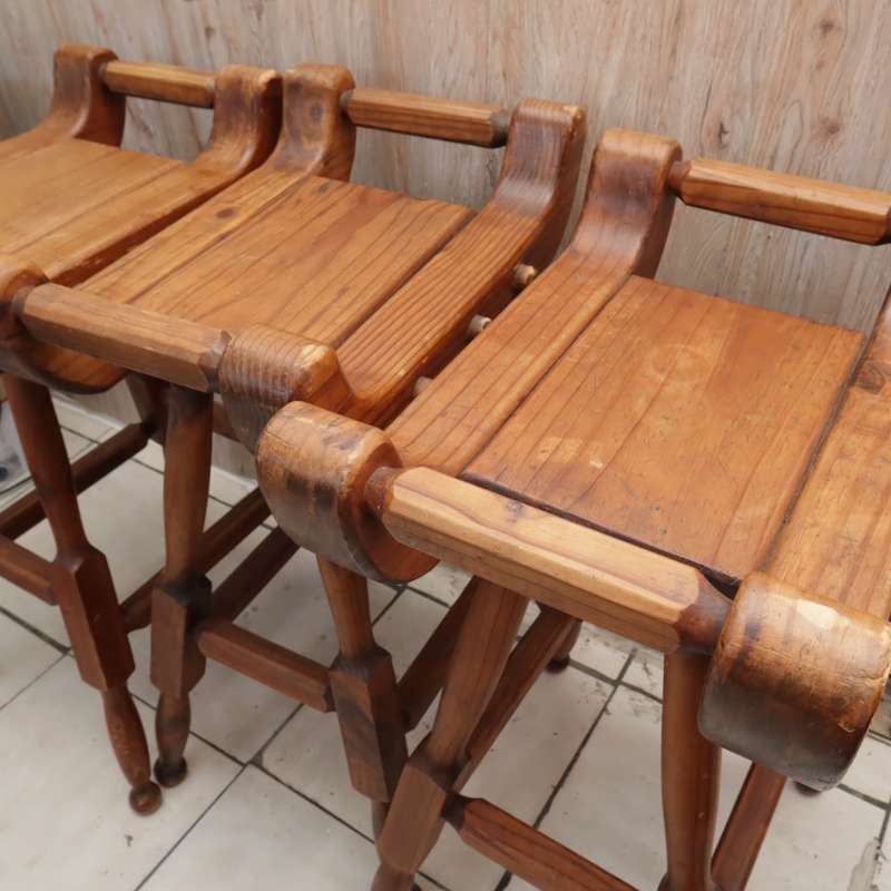 VINTAGE - Hard Wood Bar Stools (3 PCS)