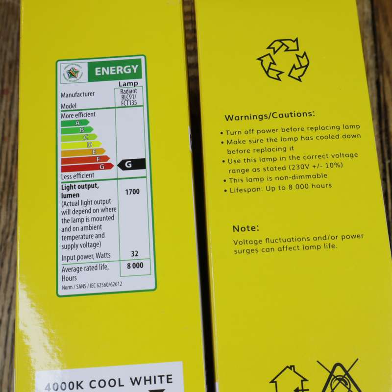 15 Pcs - Radiant YFCT135 (RLC91) Fluorescent Bulb 32w E27 8000h Cool White