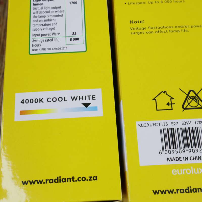 15 Pcs - Radiant YFCT135 (RLC91) Fluorescent Bulb 32w E27 8000h Cool White