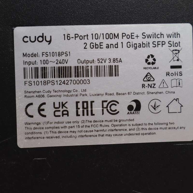 Cudy 16 Port Ethernet PoE+ 190W 2 Gigabit 1SFP Switch - FS1018PS1
