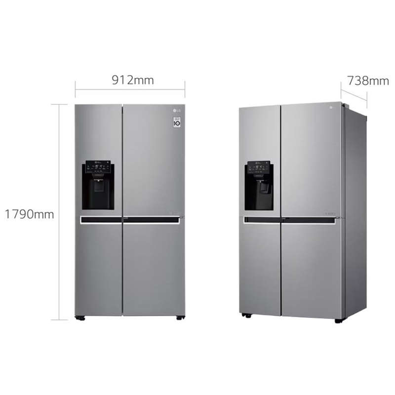 LG 601L Platinum Silver Side by Side Refrigerator, Door-In-Door (Plumbed) - GC-J247SLUV