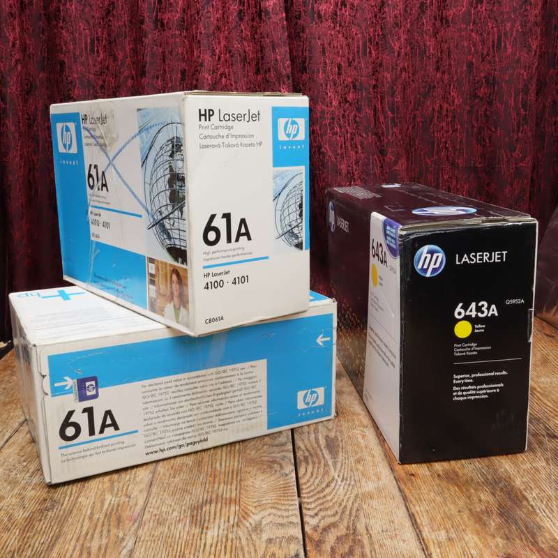 3 Pcs HP Toners Mono and Colour Toners - 61A C8061A - 643A Q5952A