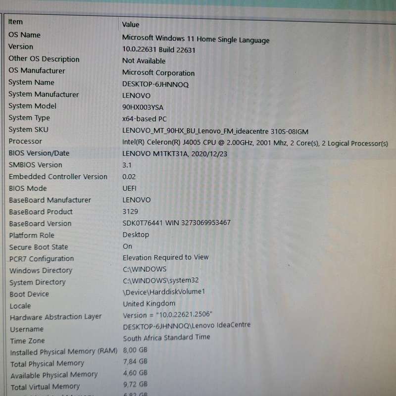 Lenovo Ideacentre 310S-08IGM 2.0GHz Celeron J4005 1TB HDD 8GB RAM Wi-Fi