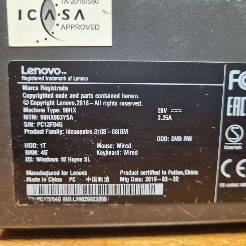 Lenovo Ideacentre 310S-08IGM 2.0GHz Celeron J4005 1TB HDD 8GB RAM Wi-Fi