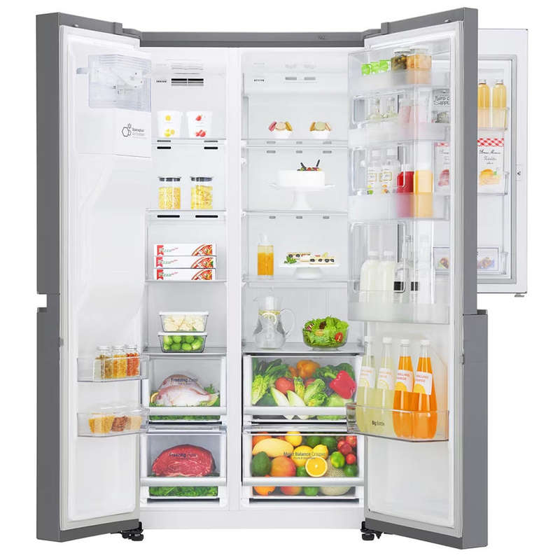 LG 601L Platinum Silver Side by Side Refrigerator, Door-In-Door (Plumbed) - GC-J247SLUV