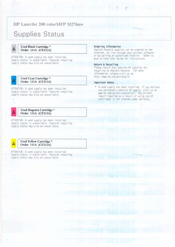HP Laserjet Pro 200 Color M276nw A4 Colour All-in-One Laser Printer (CF145A)- Pre-Owned