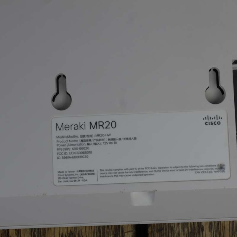 Cisco Meraki MR20-HW Cloud Managed Dual-Band Access Point - Pre-Owned