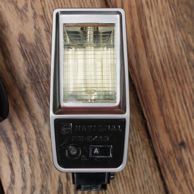 Minolta SRT100 35mm Film SLR Camera with National PE-2410 Flash - MD Rokkor f2/50mm
