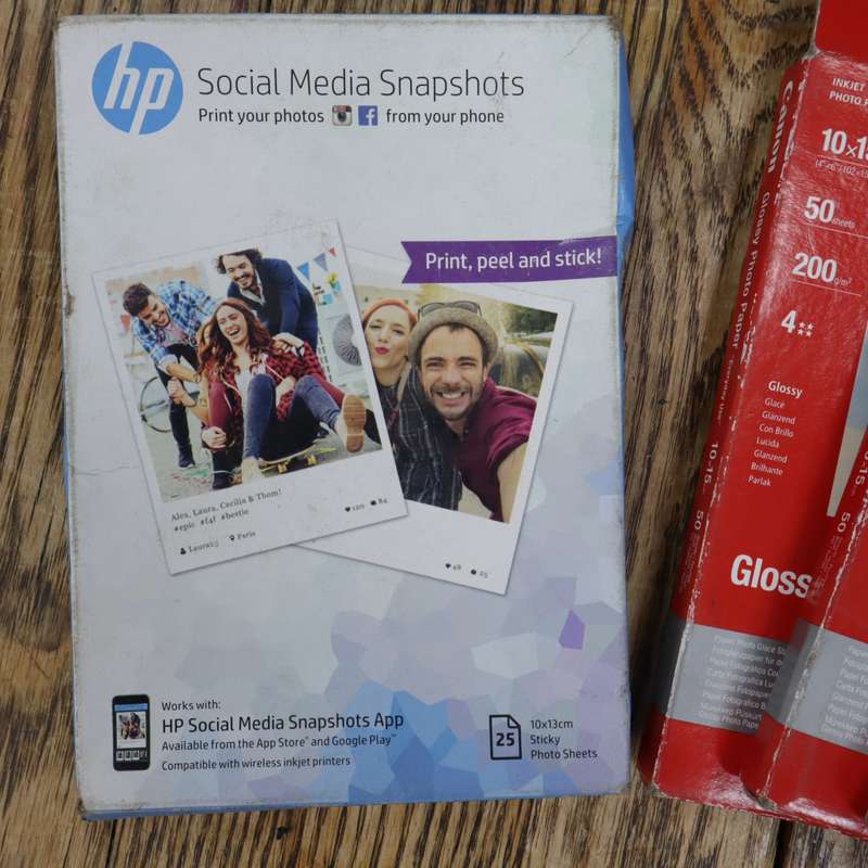 Canon GP-501 Glossy Photo Paper 10x15mm and HP Sticky Photo Sheets 10x13mm