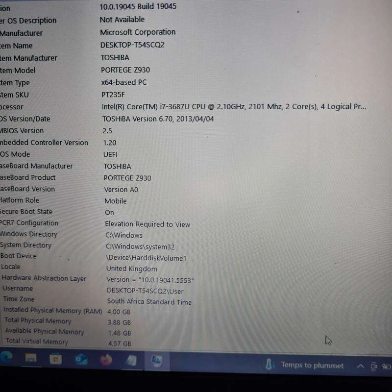 Toshiba Portege Z930 13" Laptop PC Core i7 4GB RAM 2.1GHz