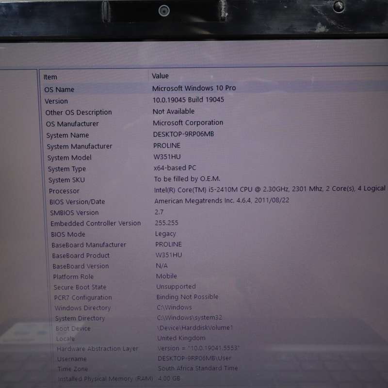 Proline W351HU Notebook PC Core i5 500GB HDD 4GB RAM 2.3GHz Win10 Pro