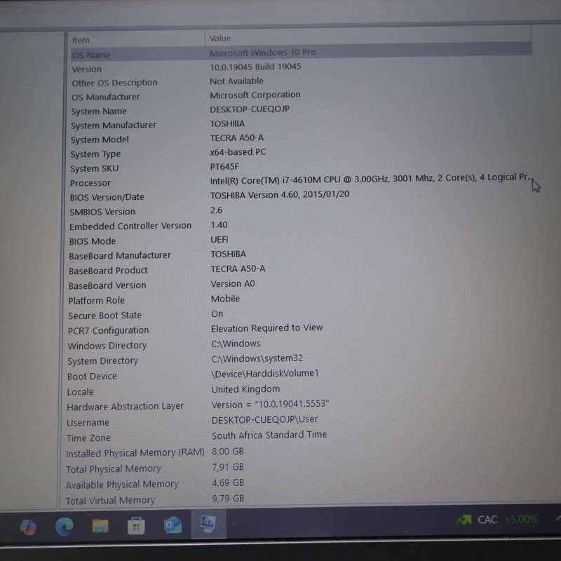 Toshiba TECRA A50-A0692 Laptop Core i7 1TB HDD - 3.0GHz 8GB RAM