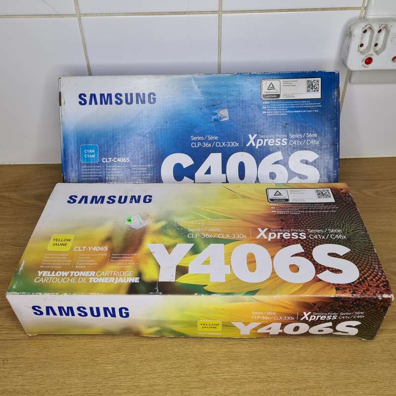 Original Samsung CLT-Y406S and CLT-C406S Toners - Cyan and Yellow