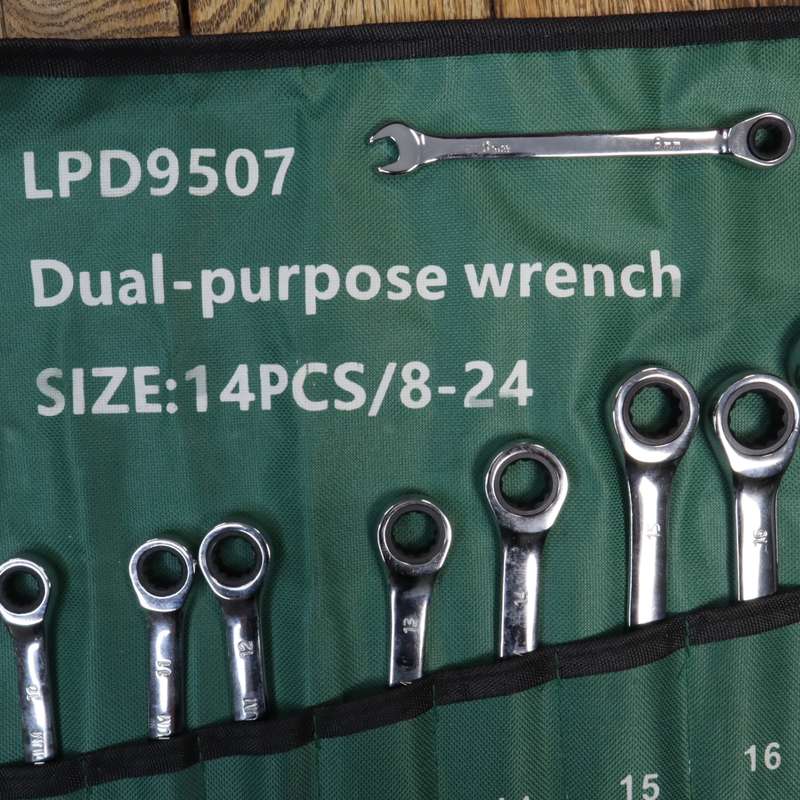 14 Piece Multi Purpose Combination Wrench Ratchet Spanner Set Metric 8-24MM LPD9507