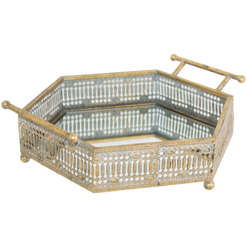 Hexagonal Glass Mirror Tray