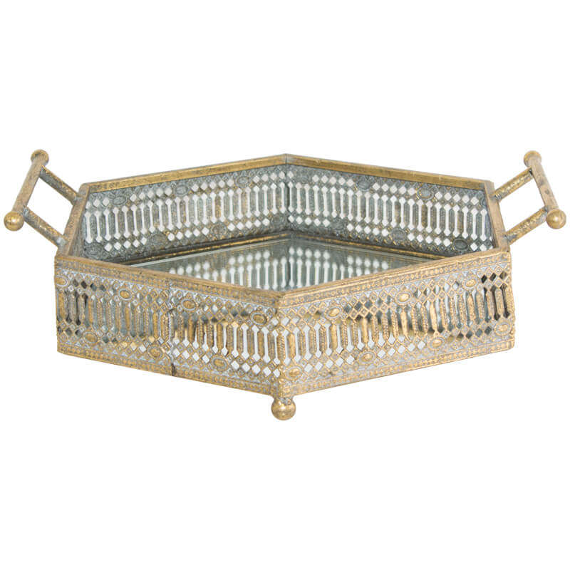 Hexagonal Glass Mirror Tray
