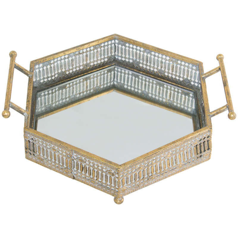 Hexagonal Glass Mirror Tray