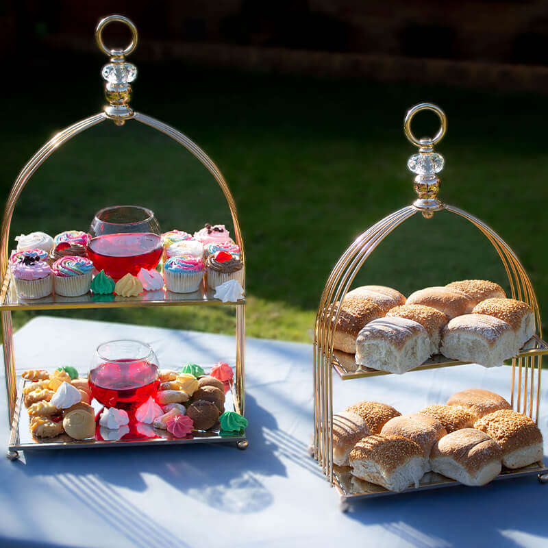 Two Tier Golden Mirror Decor Stand