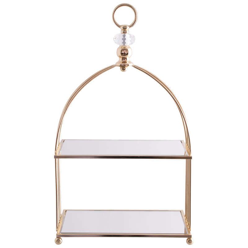 Two Tier Golden Mirror Decor Stand
