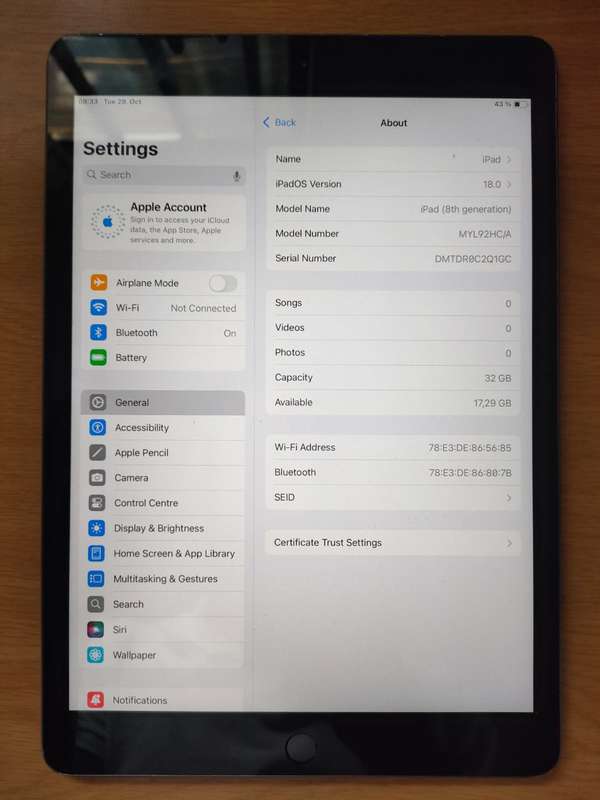Apple iPad | 8th Gen 10.2' Display | 32Gb WiFi | A2270