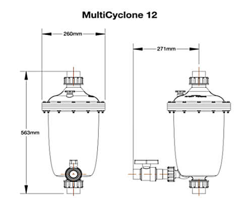 Multicyclone Centrifugal Water Prefilter - MC12 - Max Flow 18m3/hr
