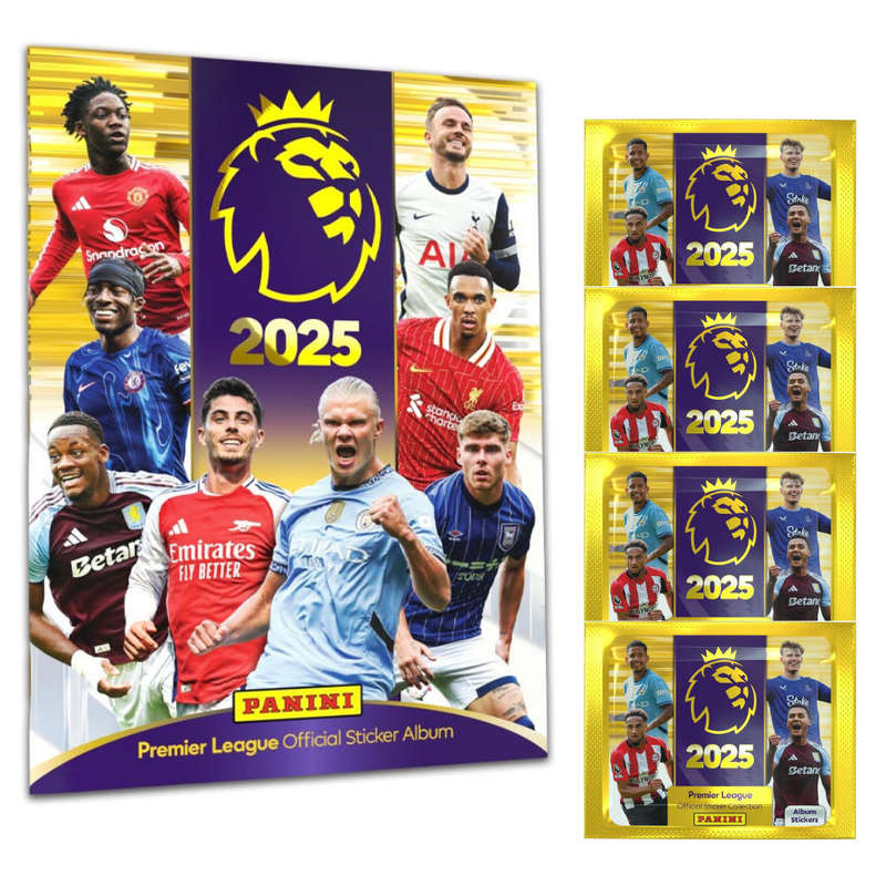 PREMIER LEAGUE 2025 SOCCER STICKER STARTER SET - ALBUM + 4 PACKETS