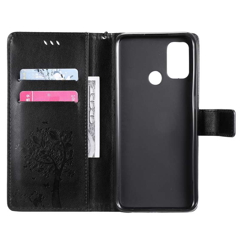 For OPPO A53 (2020) / A32 Tree Cat Print PU Leather Horizontal Flip Case with Holder, Card Slots
