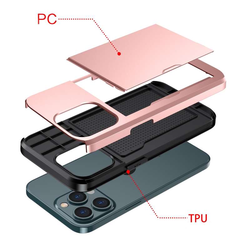 For iPhone 13 Shockproof Armor Protective Case with Slide Card Slot(Black)