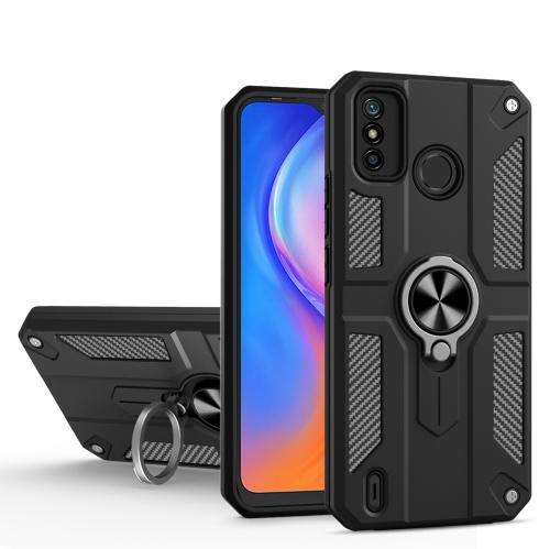 For Tecno Spark 6 GO Carbon Fiber PC Patter PC+TPU Protective Case with Ring Holder(Black)