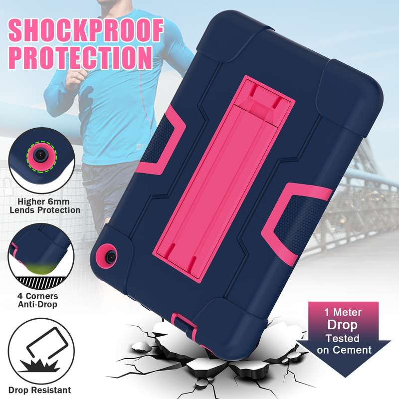 For Kindle Fire 7 .0.2022 Silicone + PC Bracelet Holder Tablet Case(Bright Pink)